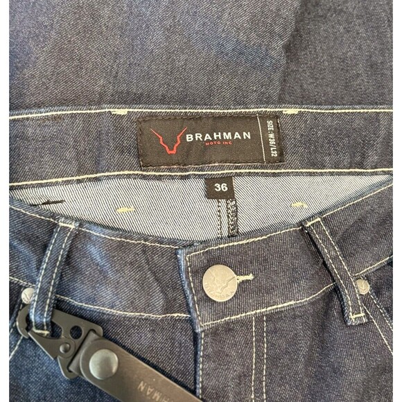 Brahman Mens Jeans Blue Denim Straight Leg Slim Fit Medium Wash Moto Biker 36x32 - Picture 3 of 13